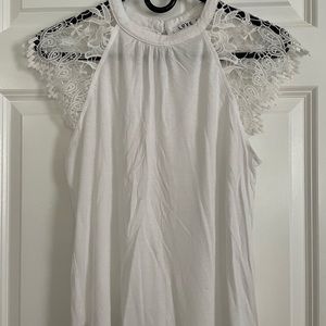 Love J Women Elegant Blouse Lace Cotton O Neck Shirt Top Sleeveless Size Medium